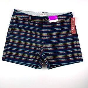 Merona Chino Shorts Navy Colorful‎ Stripe Womens Sz 8 5" inseam 100% Cotton SEE